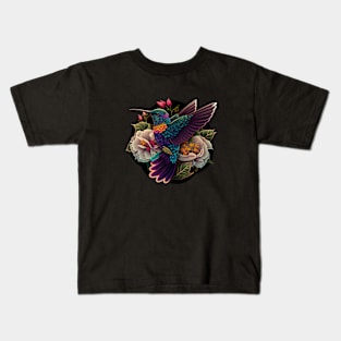 Tropical Hummingbird and Flowers Kids T-Shirt